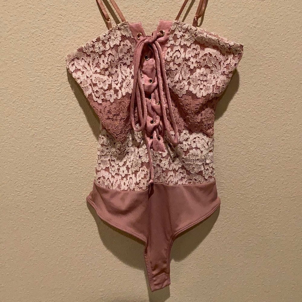 Blush pink/white lace bodysuit